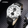 Men's Sport Genuine Leather Alloy Case Mineral Reinforced Glass Mirror Round Dial Waterproof Multifunctional Quartz Watch