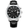 Men's Sport Genuine Leather Alloy Case Mineral Reinforced Glass Mirror Round Dial Waterproof Multifunctional Quartz Watch