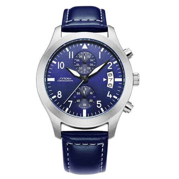Men's Sport Genuine Leather Alloy Case Mineral Reinforced Glass Mirror Round Dial Waterproof Multifunctional Quartz Watch
