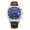 Men's Sport Genuine Leather Alloy Case Mineral Reinforced Glass Mirror Round Dial Waterproof Multifunctional Quartz Watch