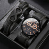 Men's Sport Quartz Watch And Belt Bracelet Set Alloy Case Imitation Leather Strap Ordinary Glass Mirror