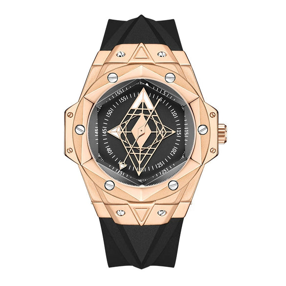 Men's Sports Alloy And Silicone Luminous Hollow Quartz Watch With Rhombus Dial