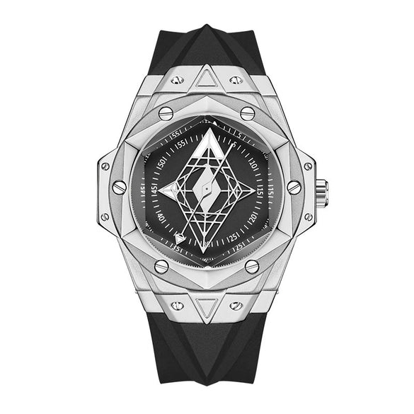 Men's Sports Alloy And Silicone Luminous Hollow Quartz Watch With Rhombus Dial