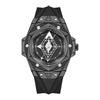 Men's Sports Alloy And Silicone Luminous Hollow Quartz Watch With Rhombus Dial