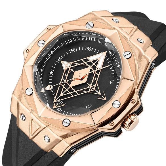 Men's Sports Alloy And Silicone Luminous Hollow Quartz Watch With Rhombus Dial