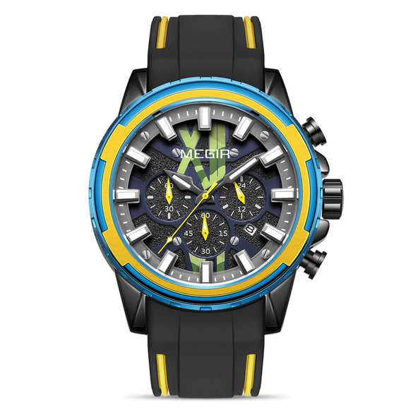 Men's Sports Alloy And Silicone Quartz Watch With Round Dial And Stainless Steel Buckle