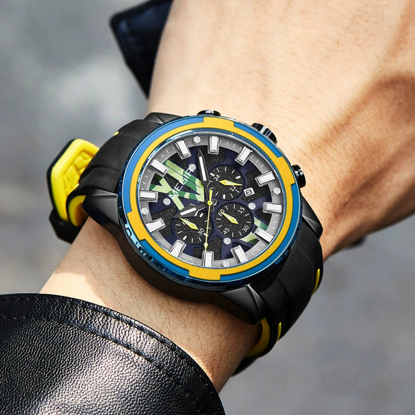 Men's Sports Alloy And Silicone Quartz Watch With Round Dial And Stainless Steel Buckle