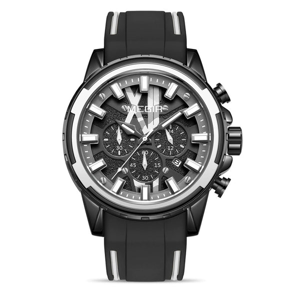 Men's Sports Alloy And Silicone Quartz Watch With Round Dial And Stainless Steel Buckle