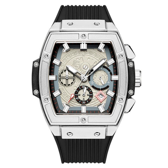 Men's Sports Alloy Case Silicone Strap Barrel Shape Multifunction Timing Calendar Watch