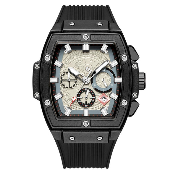 Men's Sports Alloy Case Silicone Strap Barrel Shape Multifunction Timing Calendar Watch