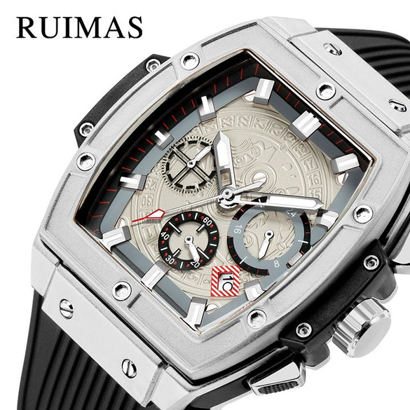 Men's Sports Alloy Case Silicone Strap Barrel Shape Multifunction Timing Calendar Watch