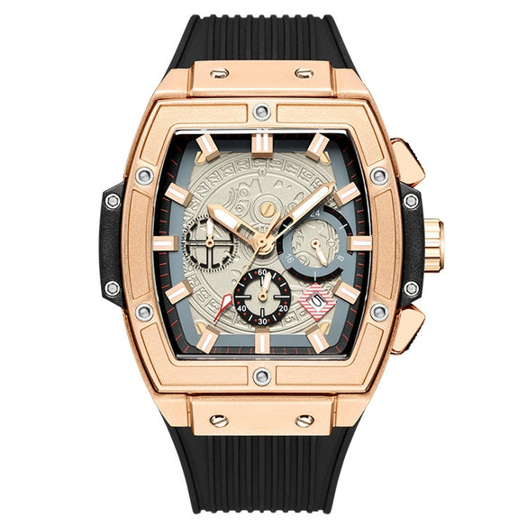Men's Sports Alloy Case Silicone Strap Barrel Shape Multifunction Timing Calendar Watch
