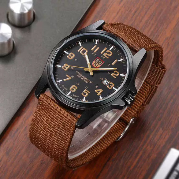 Men's Sports Alloy Casual Quartz Watch With Nylon Braided Belt And Round Dial