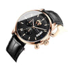 Men's Sports Automatic Waterproof Luminous Calendar Watch Metal Case Genuine Leather Strap Mineral Reinforced Glass Mirror