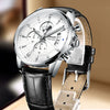 Men's Sports Automatic Waterproof Luminous Calendar Watch Metal Case Genuine Leather Strap Mineral Reinforced Glass Mirror