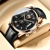 Men's Sports Automatic Waterproof Luminous Calendar Watch Metal Case Genuine Leather Strap Mineral Reinforced Glass Mirror