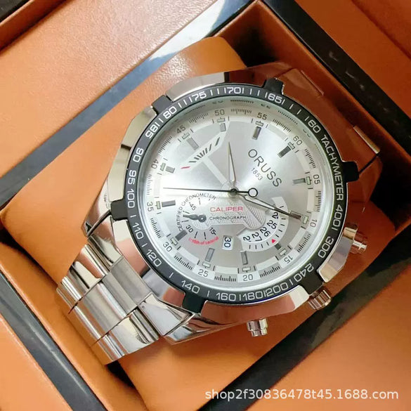 Men's Sports Business Alloy Case Mineral Reinforced Glass Mirror Steel Belt Luminous Waterproof Calendar Watch