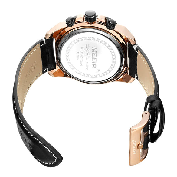 Men's Sports Chronograph Watch Alloy Case Genuine Leather Strap Mineral Strengthened Glass Mirror Round Dial