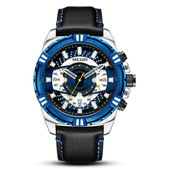 Men's Sports Chronograph Watch Alloy Case Genuine Leather Strap Mineral Strengthened Glass Mirror Round Dial