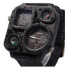 Men's Sports Denim Quartz Watch With Multitime Zone Square Dial Stainless Steel Case And Clasp Textile Strap