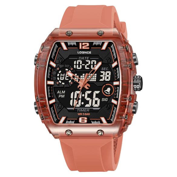 Men's Sports Digital Luminous Waterproof Watch With Plastic Case And Resin Mirror Round Dial