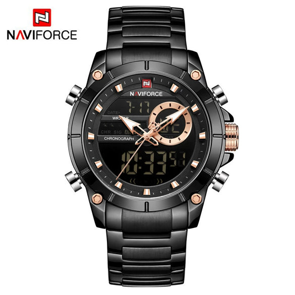 Men's Sports Electronic Luminous Chronograph Quartz Watch Stainless Steel Round Fashion