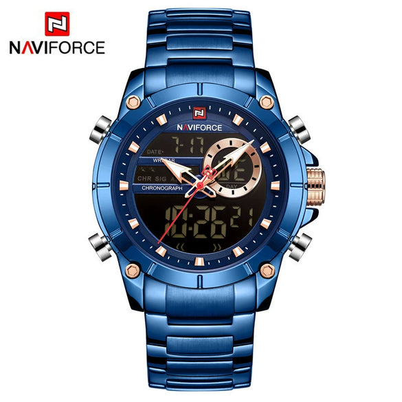 Men's Sports Electronic Luminous Chronograph Quartz Watch Stainless Steel Round Fashion