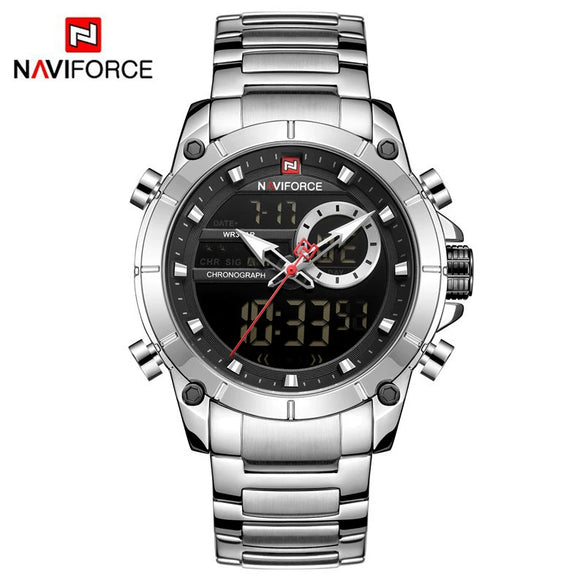 Men's Sports Electronic Luminous Chronograph Quartz Watch Stainless Steel Round Fashion