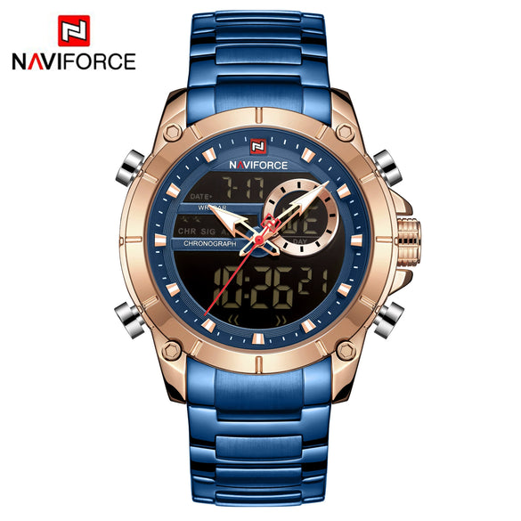 Men's Sports Electronic Luminous Chronograph Quartz Watch Stainless Steel Round Fashion