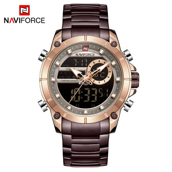 Men's Sports Electronic Luminous Chronograph Quartz Watch Stainless Steel Round Fashion