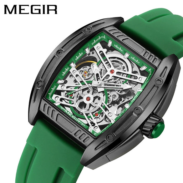 Men's Sports Mechanical Watch Alloy Case Silicone Strap Square Dial Luminous Waterproof