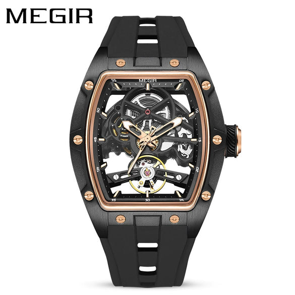 Men's Sports Mechanical Waterproof Watch Alloy Case Silicone Strap Barrel Shape
