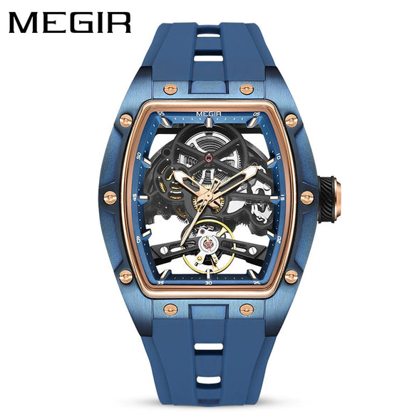 Men's Sports Mechanical Waterproof Watch Alloy Case Silicone Strap Barrel Shape