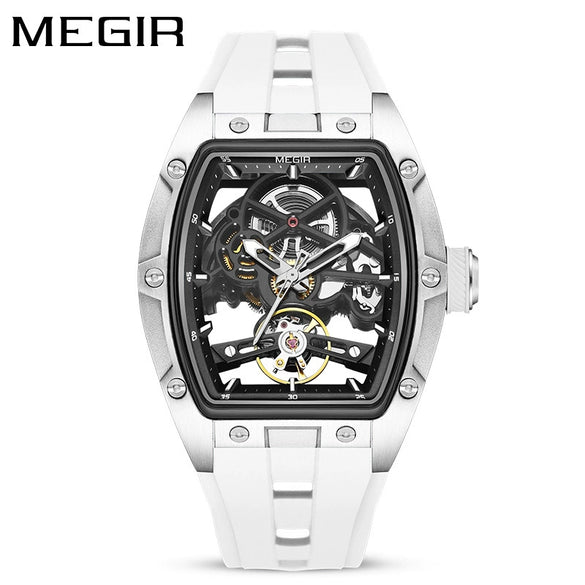 Men's Sports Mechanical Waterproof Watch Alloy Case Silicone Strap Barrel Shape