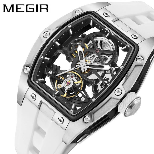 Men's Sports Mechanical Waterproof Watch Alloy Case Silicone Strap Barrel Shape
