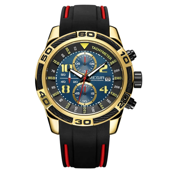 Men's Sports Multifunction Chronograph Calendar Watch Alloy Case Silicone Strap Round Dial