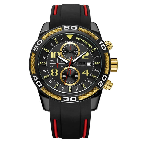 Men's Sports Multifunction Chronograph Calendar Watch Alloy Case Silicone Strap Round Dial