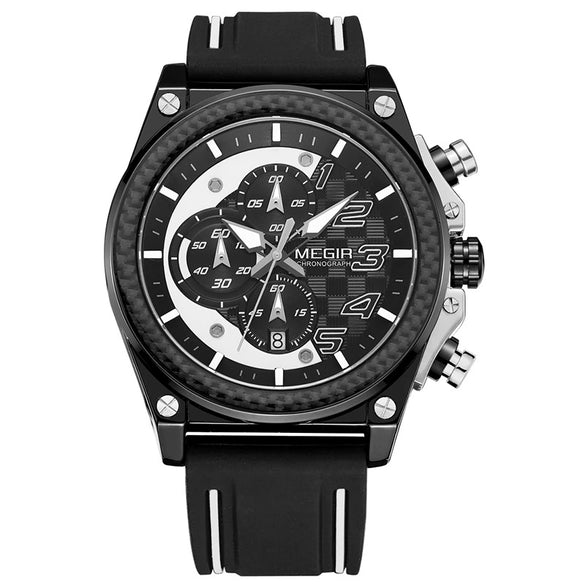 Men's Sports Multifunction Chronograph Quartz Watch Alloy Case Stainless Steel Clasp Silicone Strap Round Dial