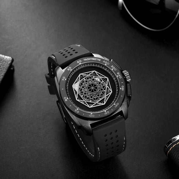Men's Sports Multifunction Luminous Silicone Quartz Watch With Alloy Case Mineral Reinforced Glass Mirror Stainless Steel Buckle And Round Dial
