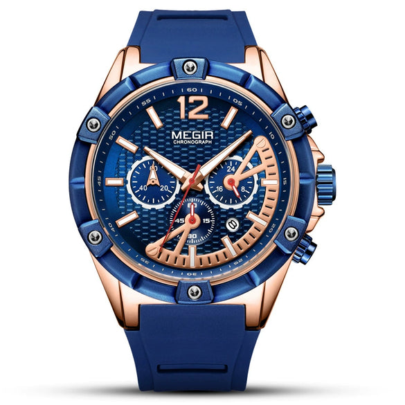 Men's Sports Multifunctional Calendar Waterproof Quartz Watch Alloy Case Silicone Strap Mineral Strengthened Glass Mirror Round Dial