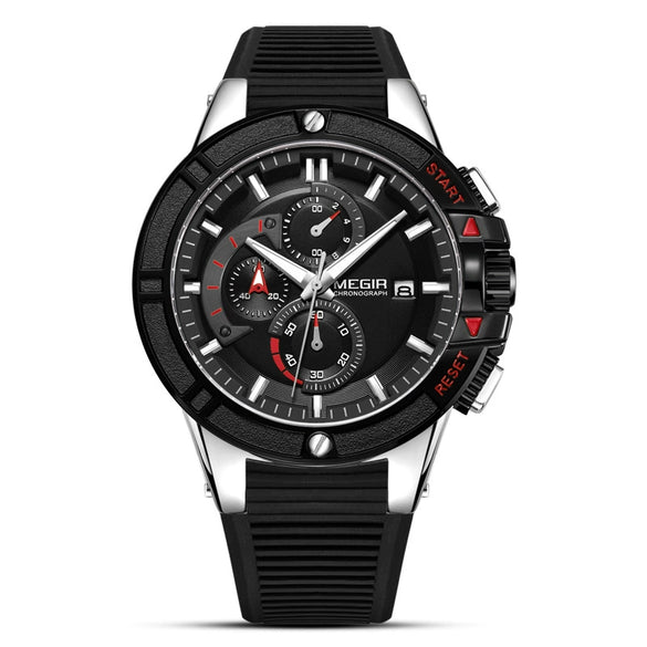 Men's Sports Multifunctional Chronograph Quartz Watch Alloy Case Silicone Strap Mineral Strengthened Glass Mirror Round Dial