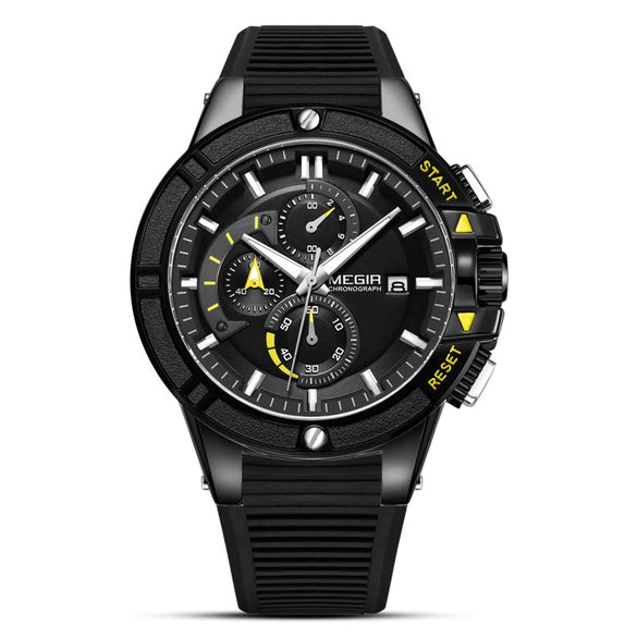 Men's Sports Multifunctional Chronograph Quartz Watch Alloy Case Silicone Strap Mineral Strengthened Glass Mirror Round Dial