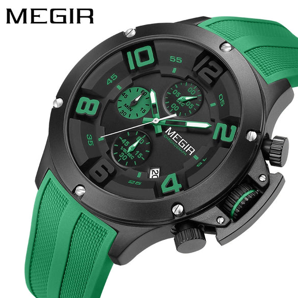 Men's Sports Quartz Watch Alloy Case Mineral Reinforced Glass Mirror Silicone Strap Stainless Steel Buckle Round Dial
