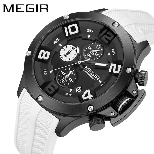 Men's Sports Quartz Watch Alloy Case Mineral Reinforced Glass Mirror Silicone Strap Stainless Steel Buckle Round Dial