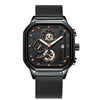 Men's Sports Quartz Watch Alloy Case Stainless Steel Strap Square Dial Leisure Style
