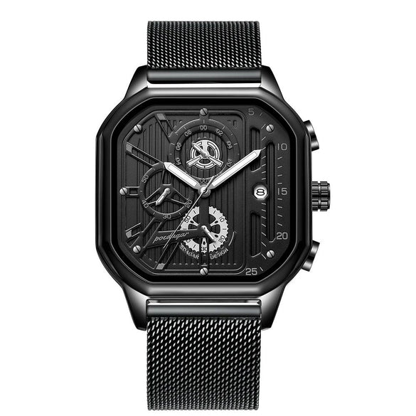 Men's Sports Quartz Watch Alloy Case Stainless Steel Strap Square Dial Leisure Style