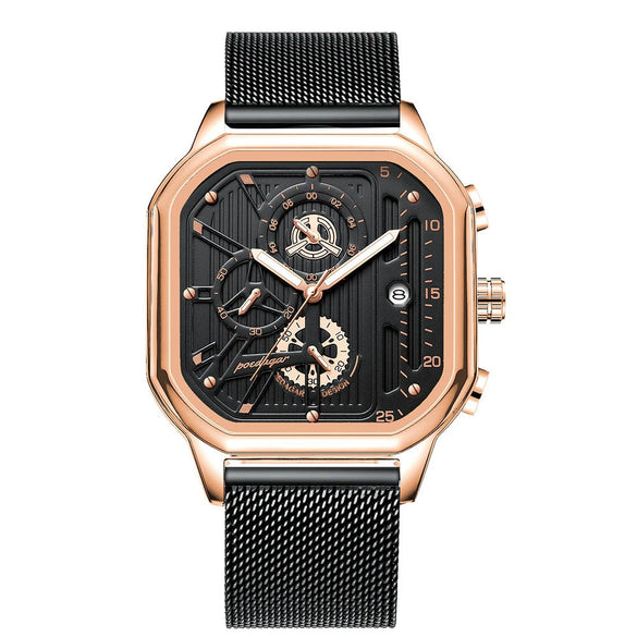 Men's Sports Quartz Watch Alloy Case Stainless Steel Strap Square Dial Leisure Style