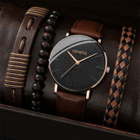 Men's Sports Style Quartz Watch Alloy Case Imitation Leather Strap Round Dial