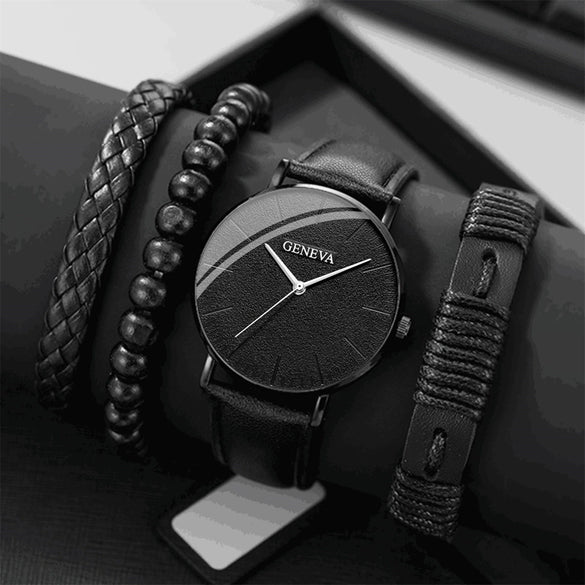 Men's Sports Style Quartz Watch Alloy Case Imitation Leather Strap Round Dial