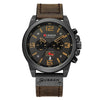 Men's Sports Watch Alloy Case Genuine Leather Strap Round Dial Titanium Metal Clasp